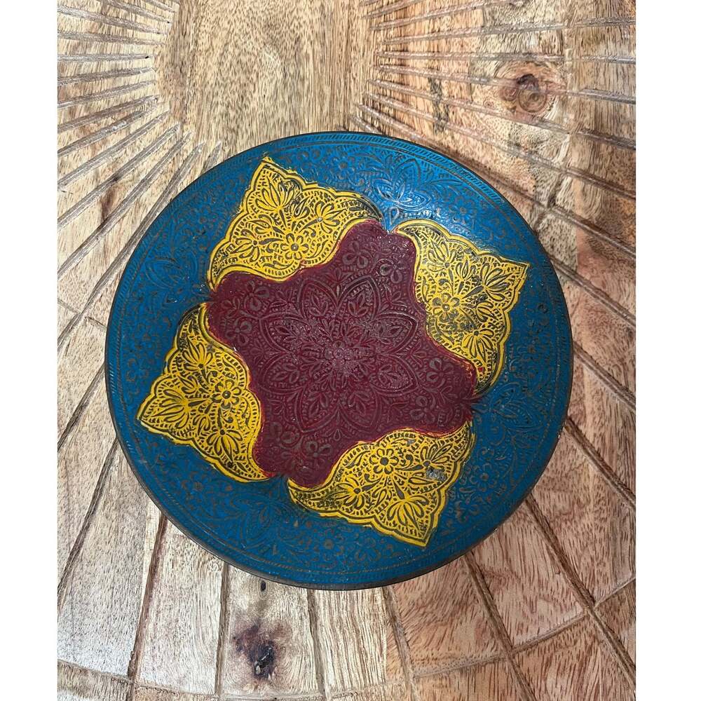 Vintage Boho/Bollywood Style Hand-Painted Brass Dish made in India